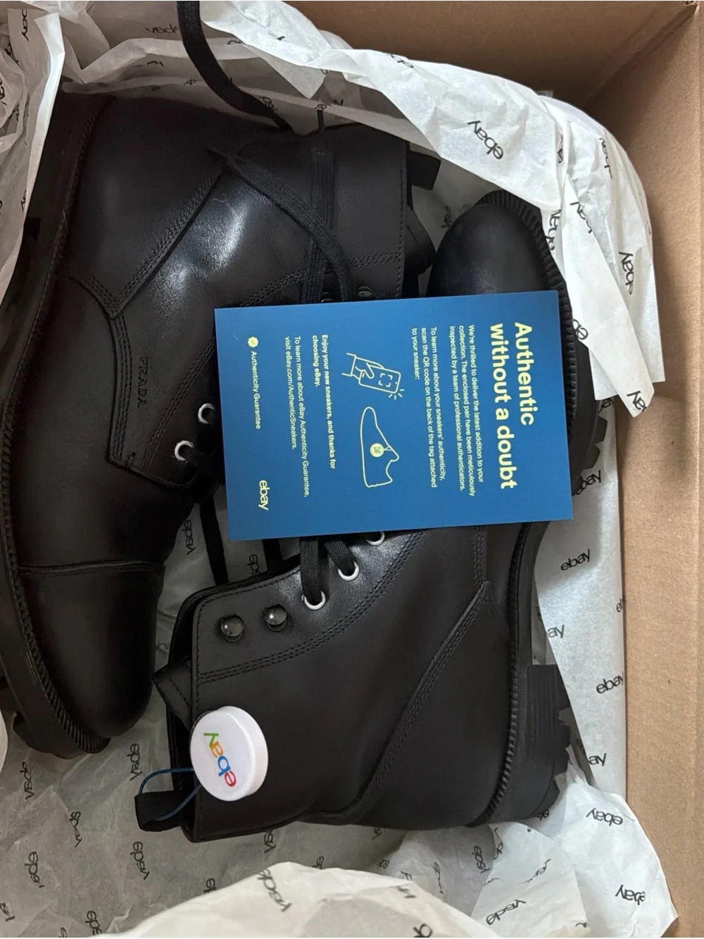 Prada Black Calf Leather Cap Toe Lug Sole Combat Boots Sz 9 Eu 42 Made In Italy